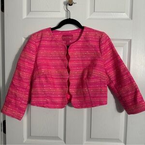 Lilly Pulitzer Wonda pink/metallic boucle cropped open front blazer, size 4.